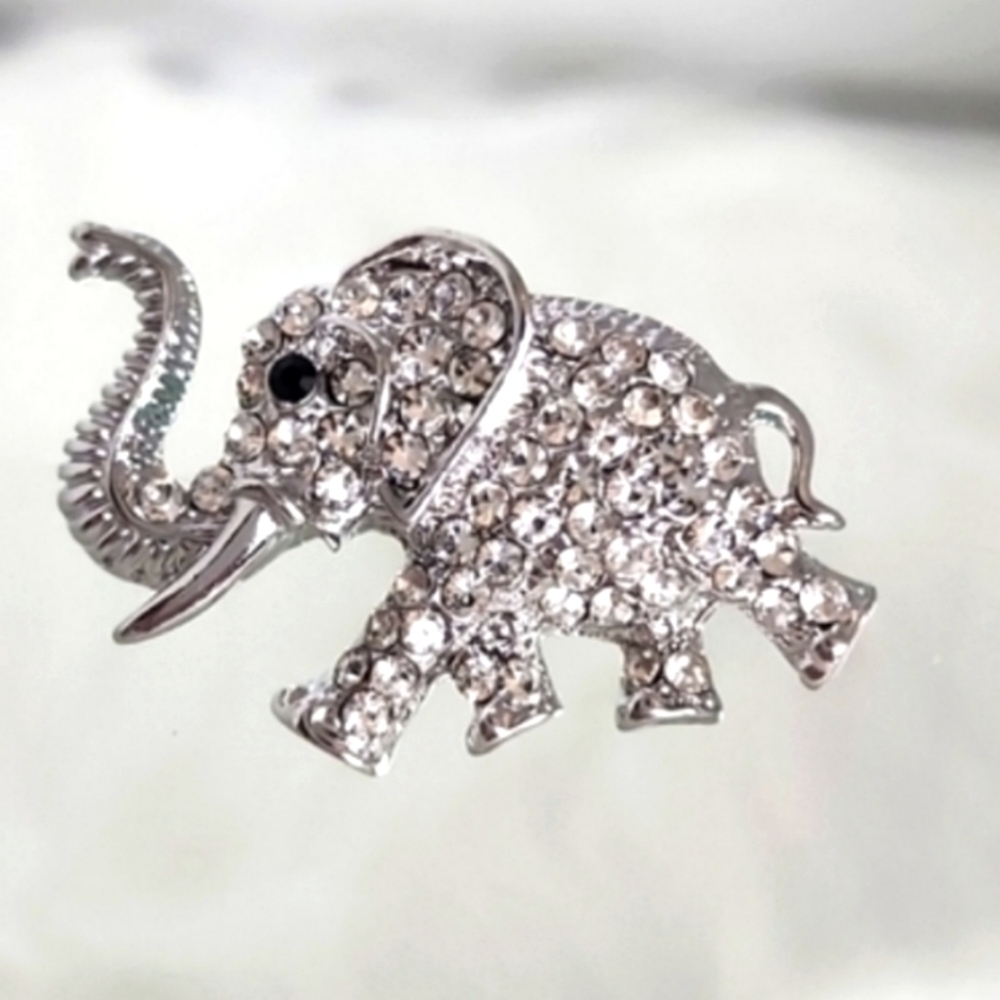 Lucky elephant brooch Silver Crystal Simulated Diamonds